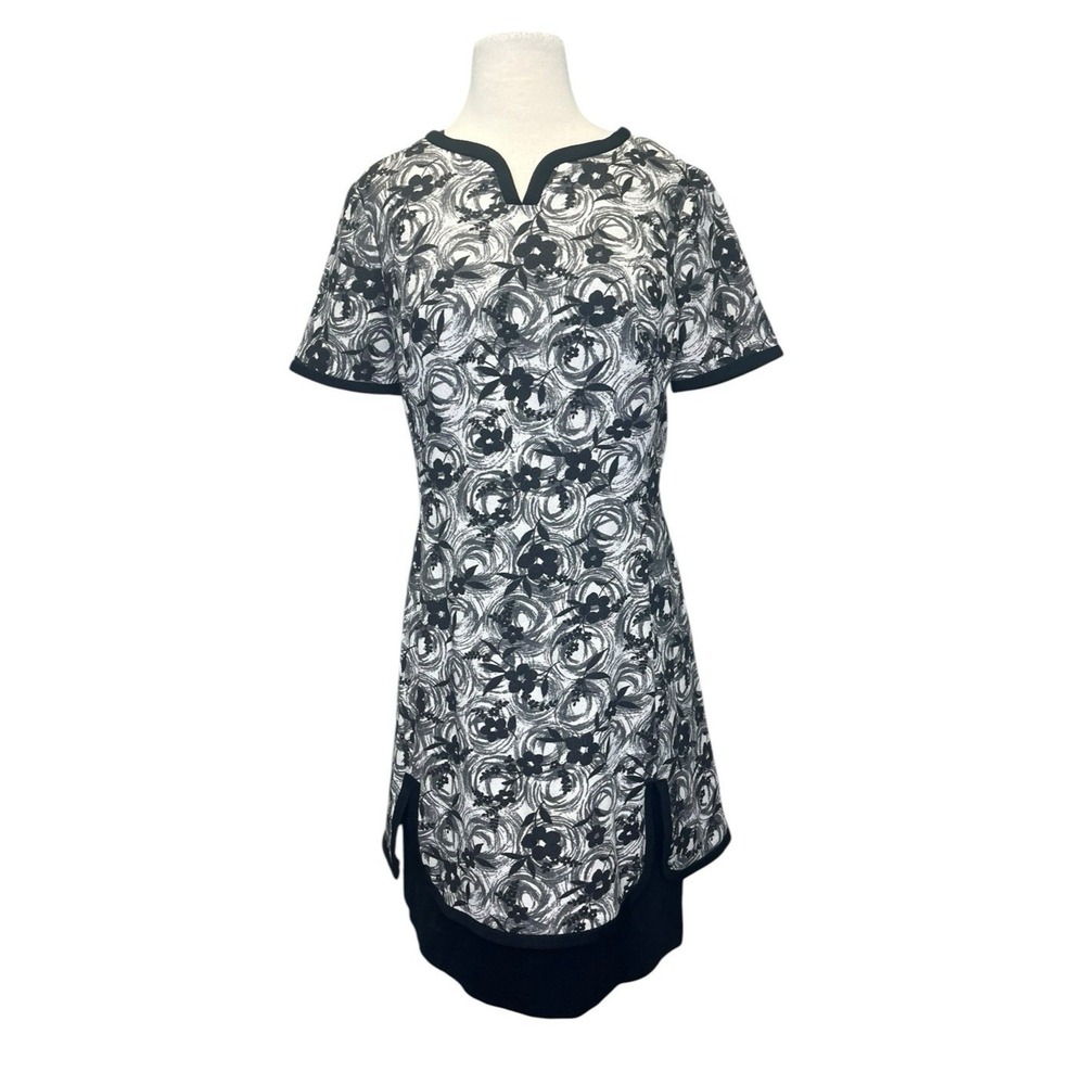 Vintage‎ 60s Edith Flagg Mod Knit Dress Medium Black White Stretch Midi Floral